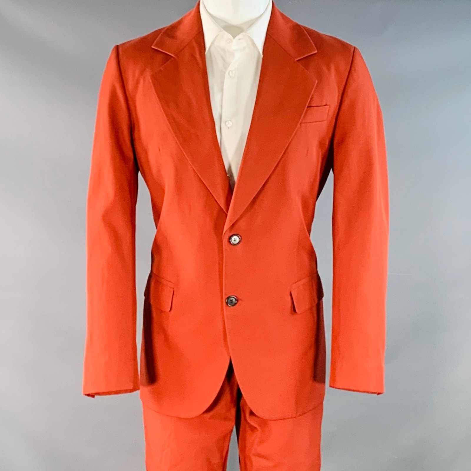 Acne Studios Size 34 Brick Polyester Cotton Twill Notch Lapel Wide Leg Suit